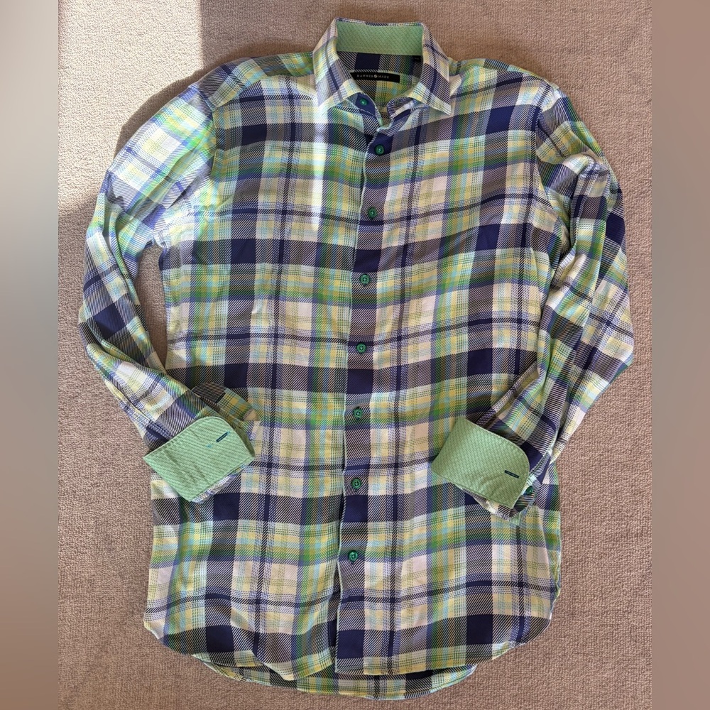 Green and Blue Plaid Men's Dress Shirt